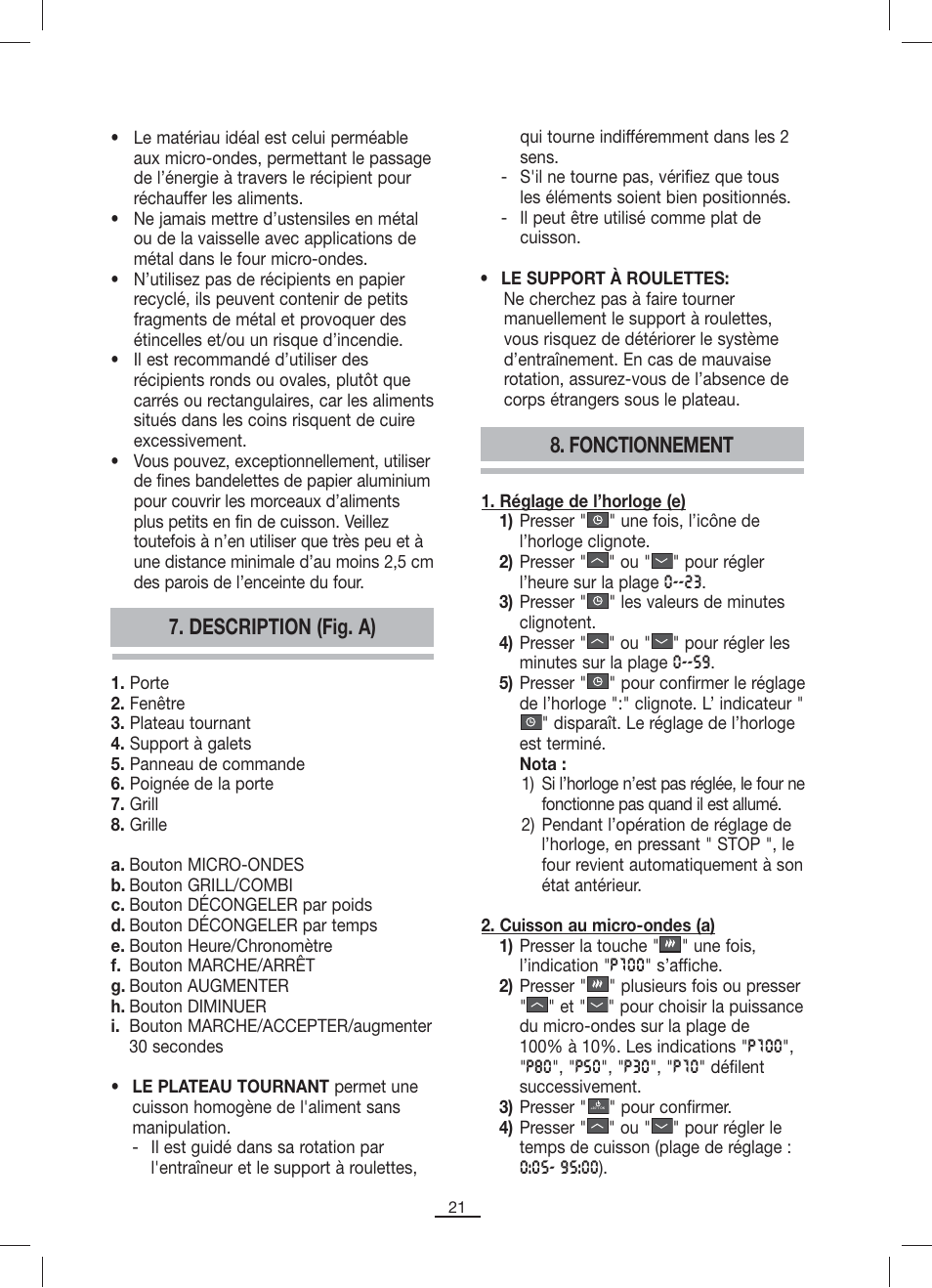 Description (fig. a) 8. fonctionnement | Fagor MO-23DG User Manual | Page 22 / 71