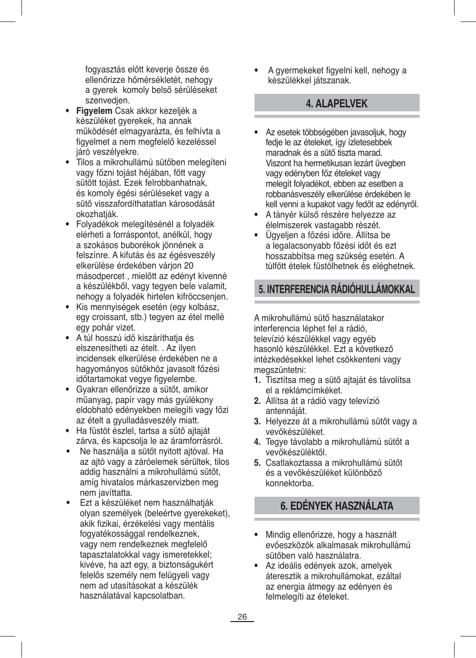 Alapelvek, Interferencia rádióhullámokkal, Edények használata | Fagor MO-23DG User Manual | Page 27 / 71