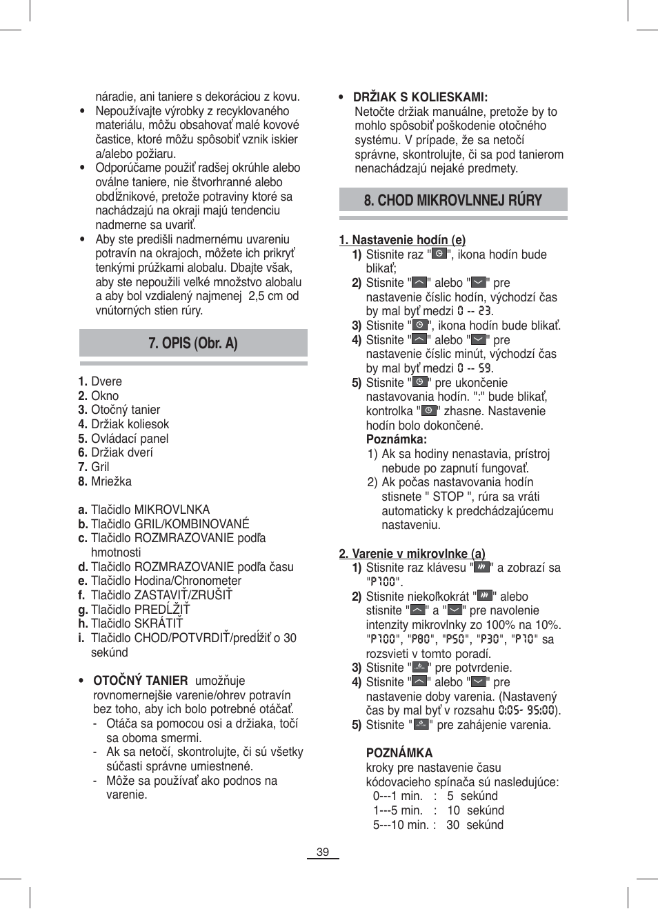 Opis (obr. a) 8. chod mikrovlnnej rúry | Fagor MO-23DG User Manual | Page 40 / 71