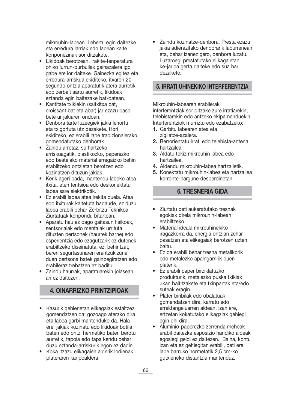 Oinarrizko printzipioak, Irrati uhinekiko interferentzia, Tresneria gida | Fagor MO-23DG User Manual | Page 67 / 71