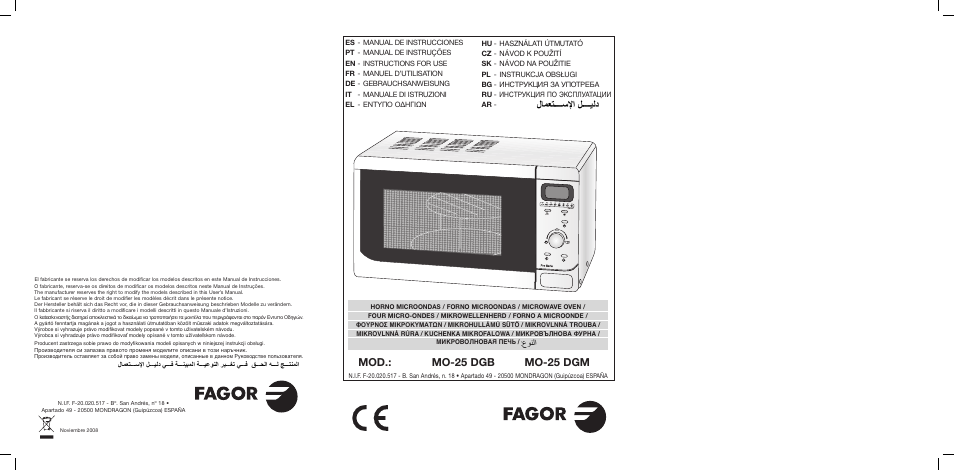 Fagor MO-25DGM User Manual | 90 pages