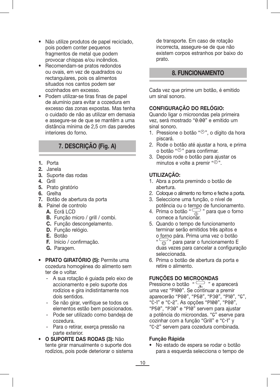 Descrição (fig. a), Funcionamento | Fagor MO-25DGM User Manual | Page 11 / 90