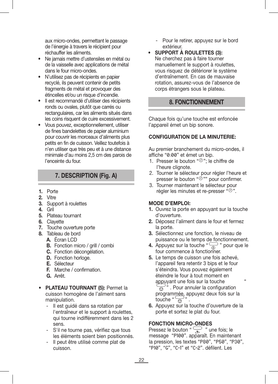 Description (fig. a), Fonctionnement | Fagor MO-25DGM User Manual | Page 23 / 90