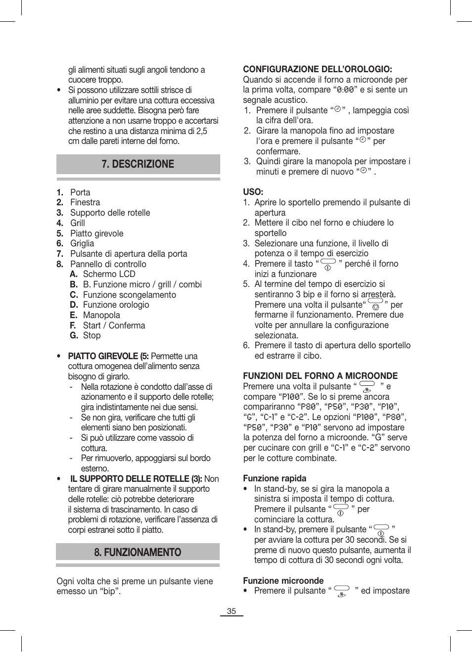 Descrizione 8. funzionamento | Fagor MO-25DGM User Manual | Page 36 / 90