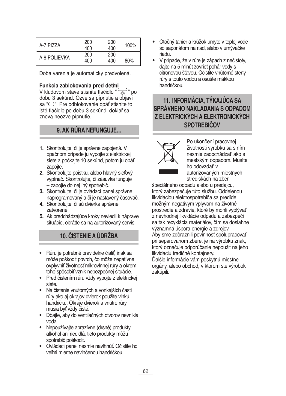 Ak rúra nefunguje, Čistenie a údržba | Fagor MO-25DGM User Manual | Page 63 / 90