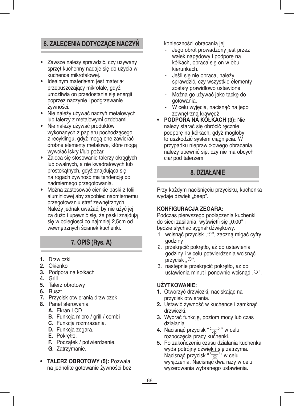 Zalecenia dotyczące naczyń, Opis (rys. a), Działanie | Fagor MO-25DGM User Manual | Page 67 / 90