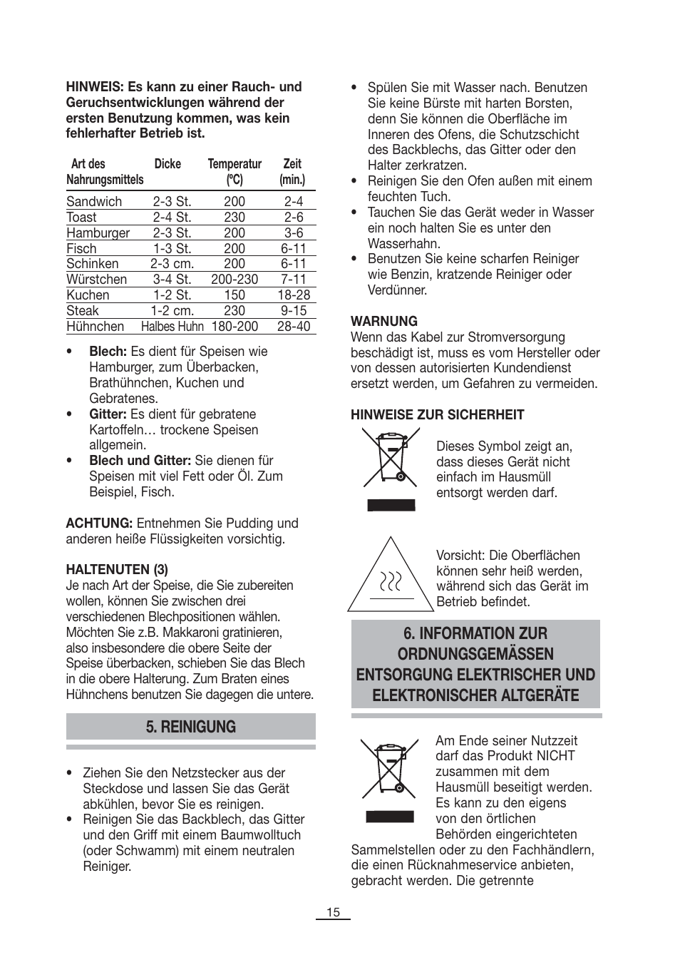 Reinigung | Fagor MH-16 User Manual | Page 16 / 37