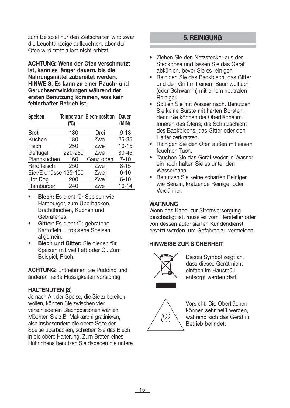 Reinigung | Fagor MH-26MF User Manual | Page 16 / 37