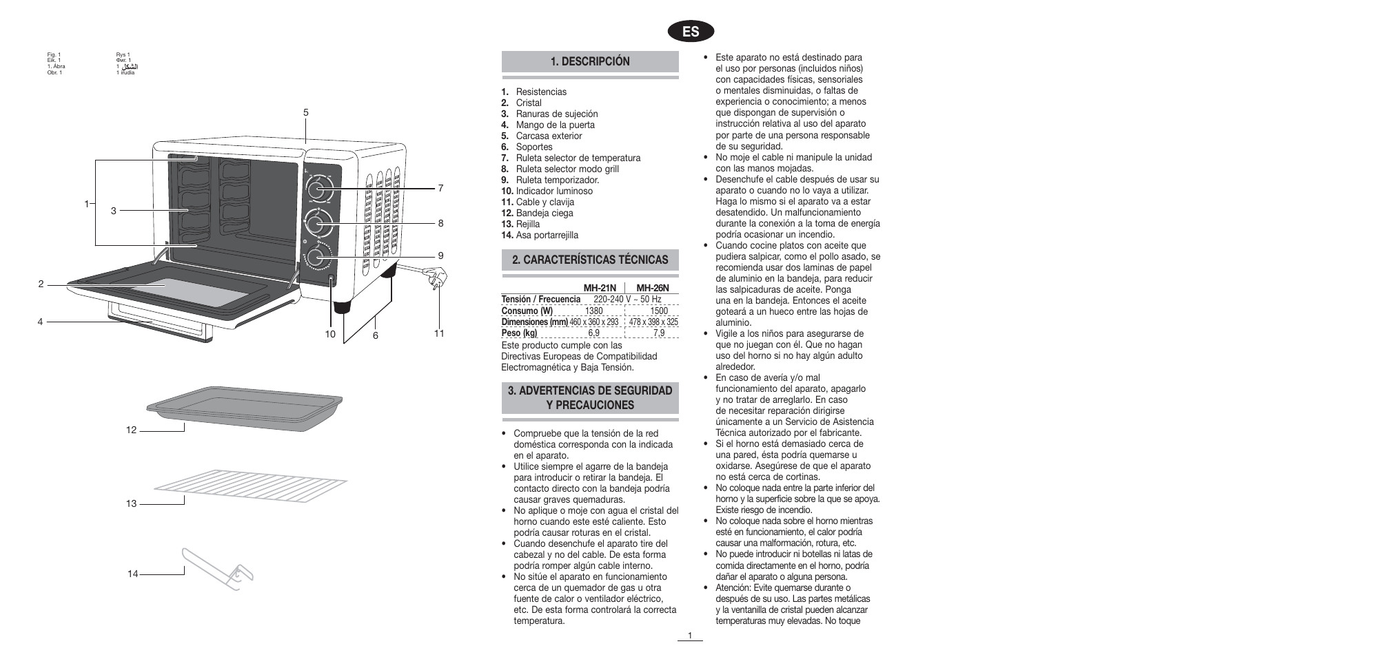 Características técnicas | Fagor MH-21N User Manual | Page 2 / 41