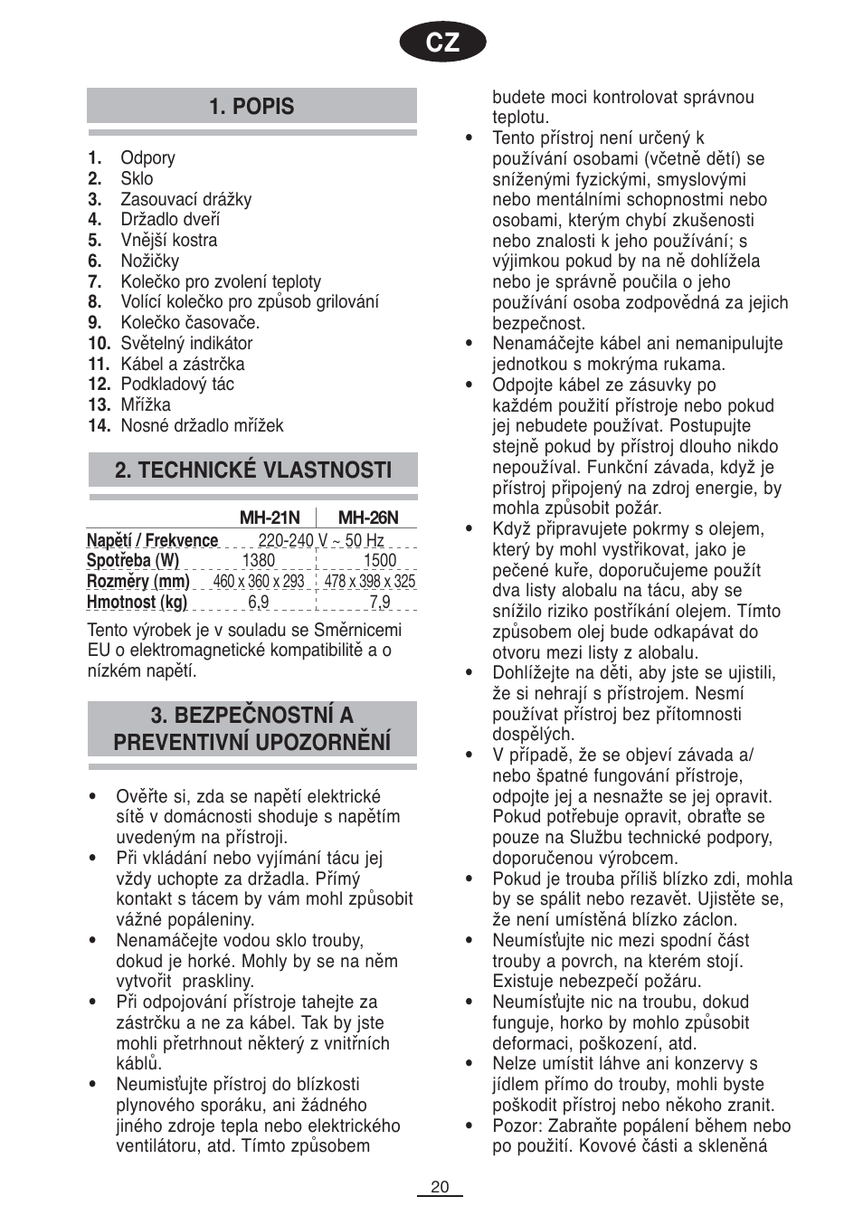 Popis | Fagor MH-21N User Manual | Page 21 / 41