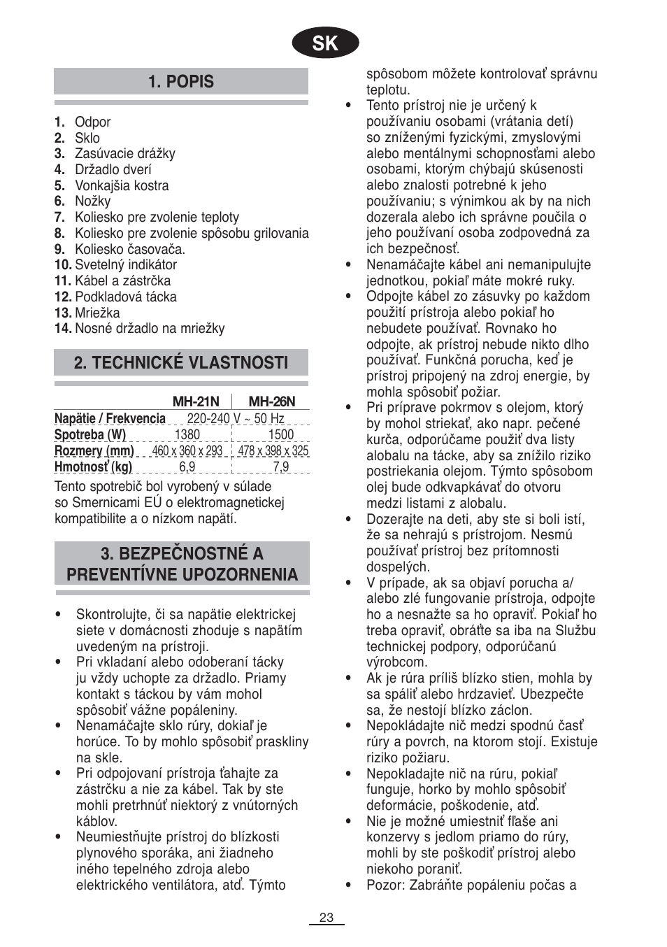 Popis | Fagor MH-21N User Manual | Page 24 / 41