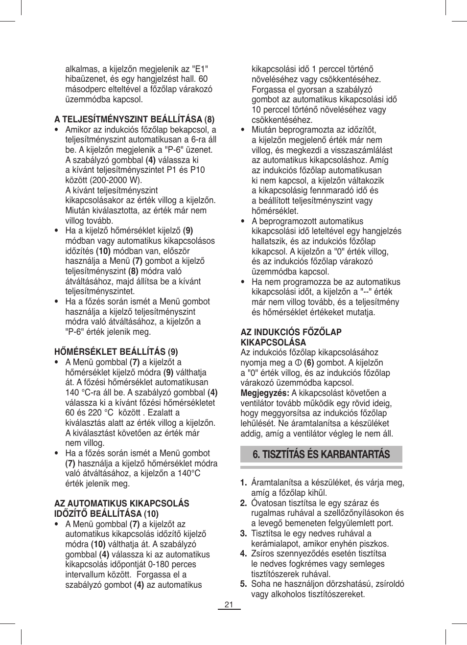 Tisztítás és karbantartás | Fagor IP-400B User Manual | Page 22 / 50