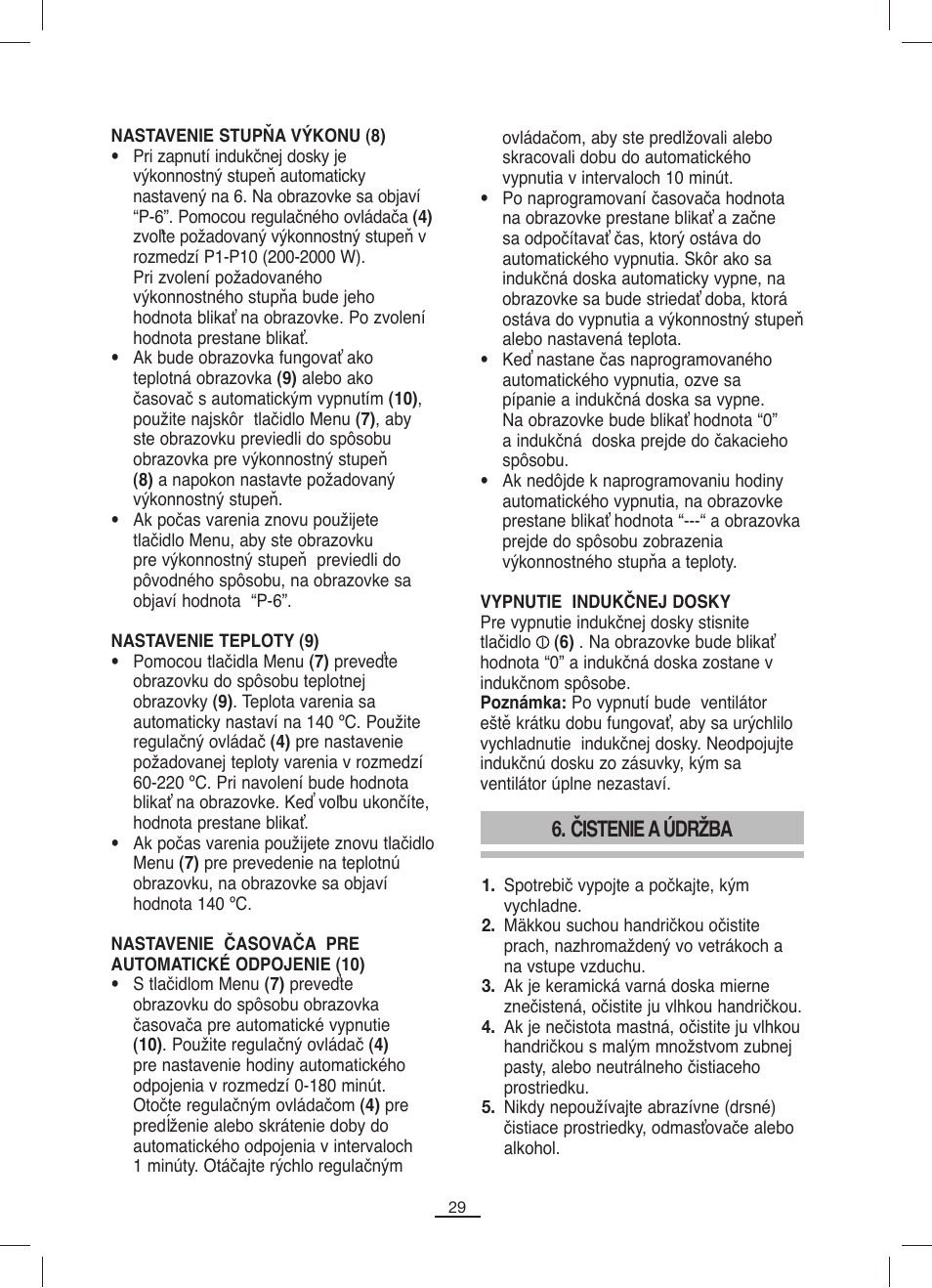 Čistenie a údržba | Fagor IP-400B User Manual | Page 30 / 50