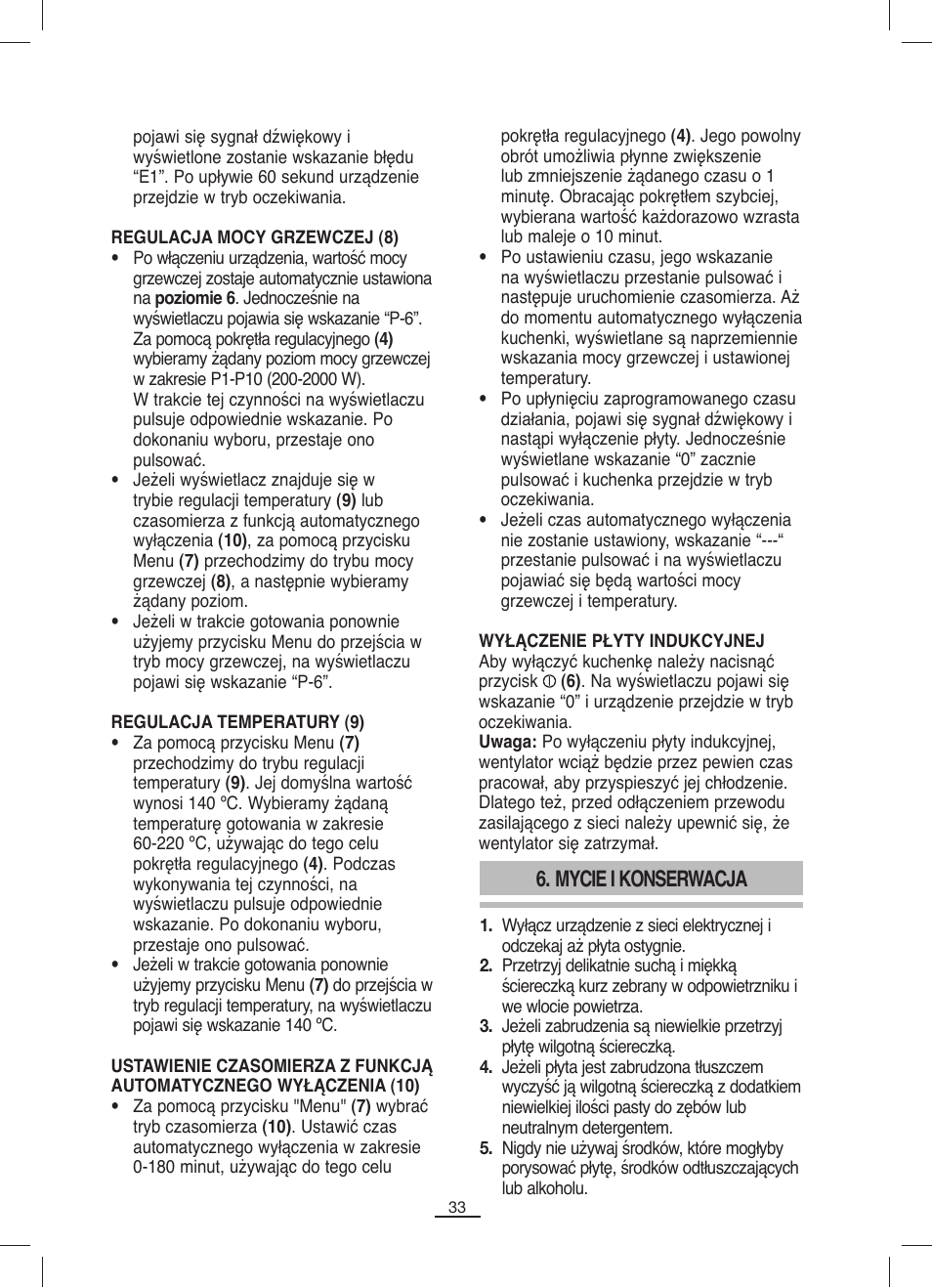 Mycie i konserwacja | Fagor IP-400B User Manual | Page 34 / 50