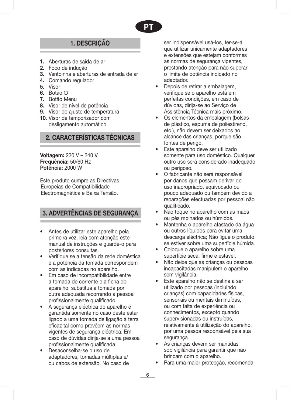 Descrição | Fagor IP-400B User Manual | Page 7 / 50