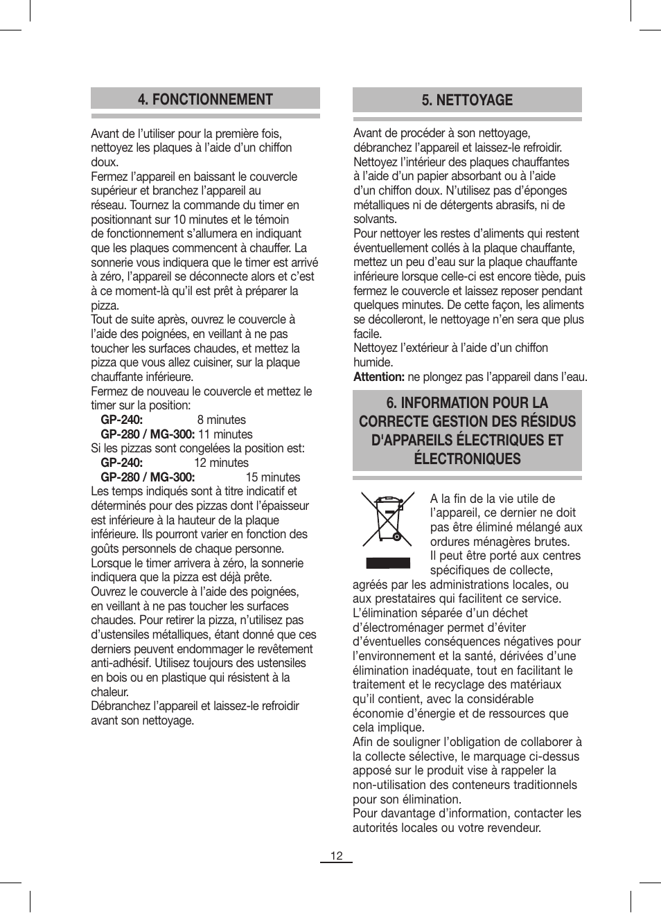 Fonctionnement | Fagor MG-300 User Manual | Page 13 / 50