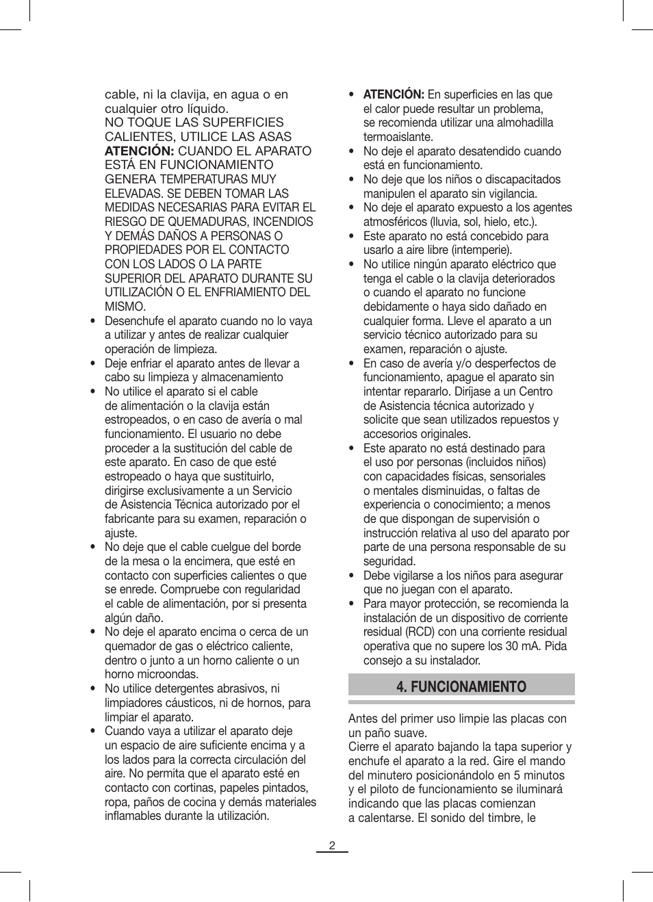 Funcionamiento | Fagor MG-300 User Manual | Page 3 / 50