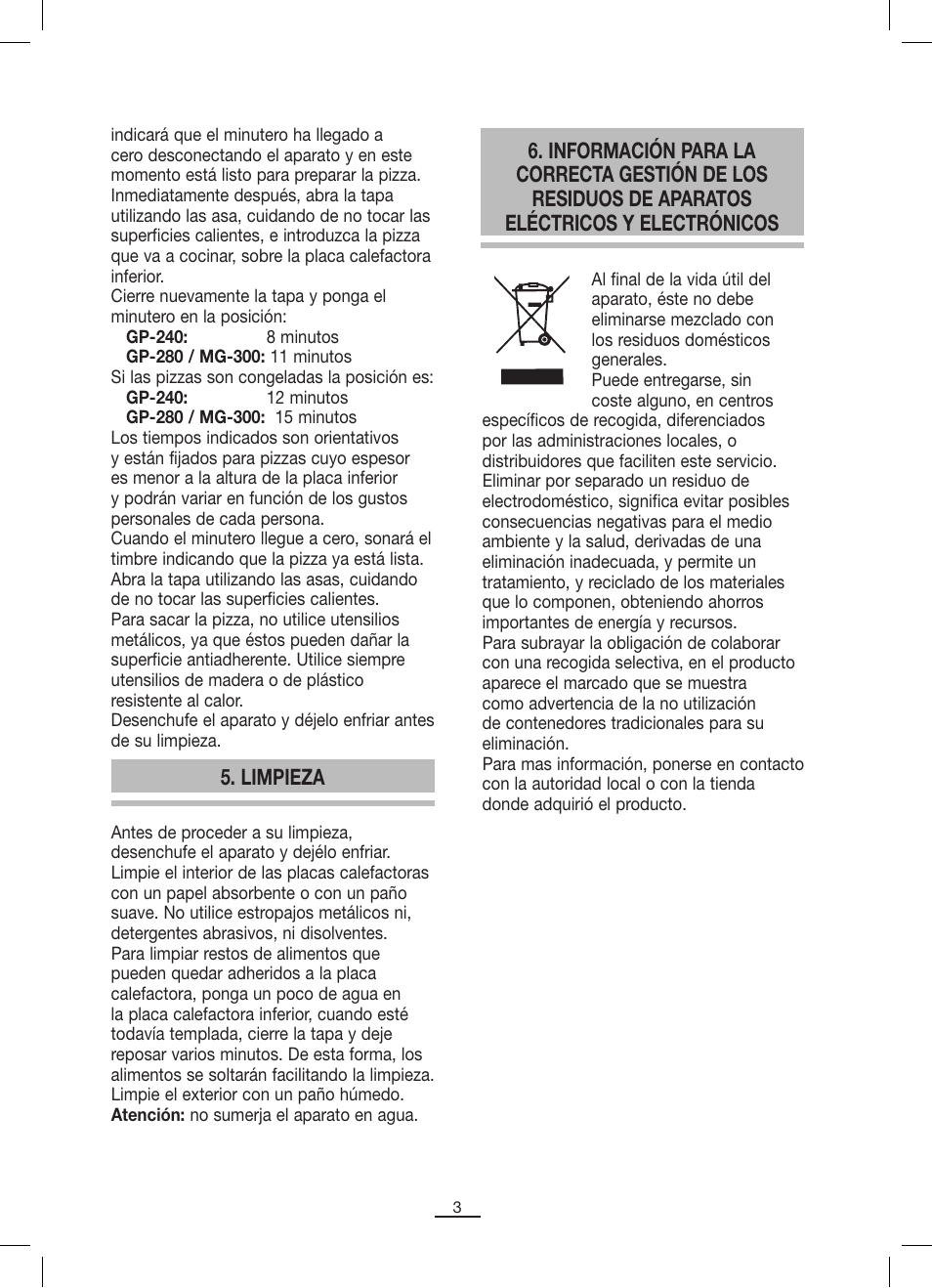 Limpieza | Fagor MG-300 User Manual | Page 4 / 50