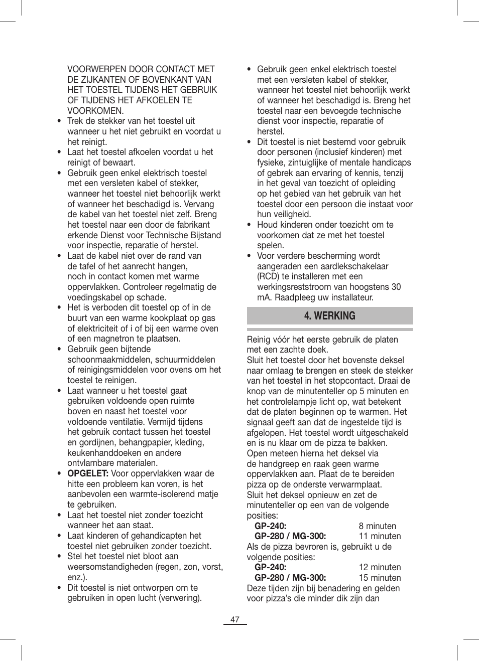 Werking | Fagor MG-300 User Manual | Page 48 / 50