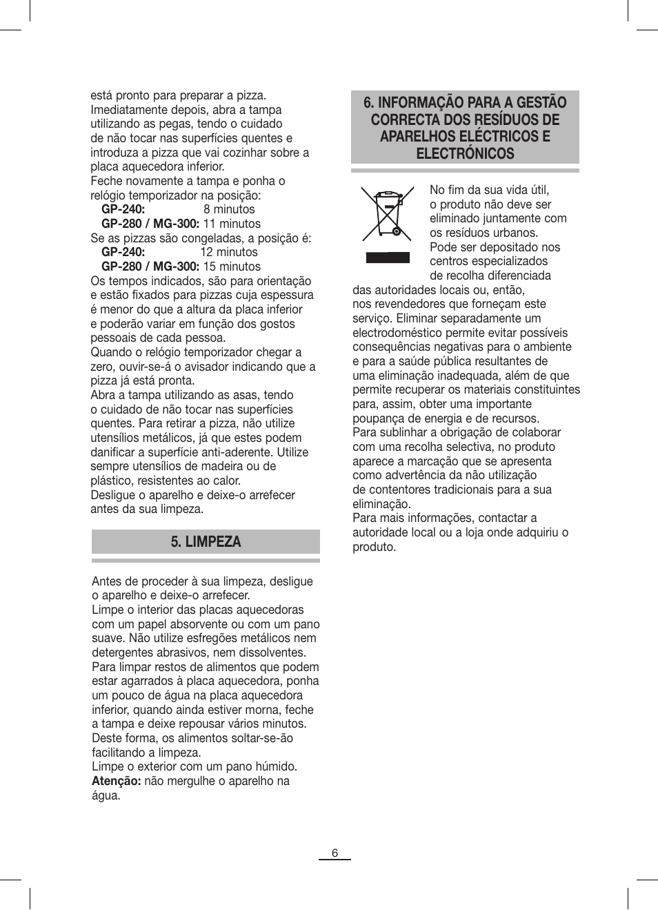 Limpeza | Fagor MG-300 User Manual | Page 7 / 50