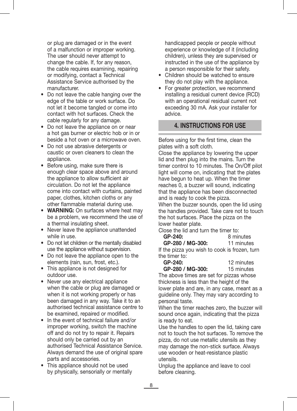 Instructions for use | Fagor MG-300 User Manual | Page 9 / 50