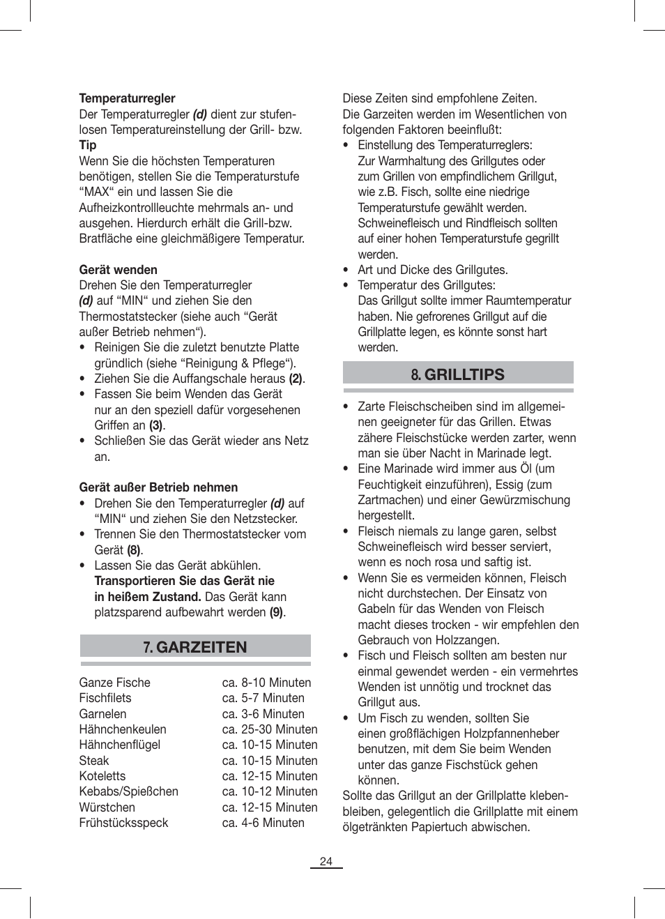 Garzeiten, Grilltips | Fagor BBC-842N User Manual | Page 26 / 70