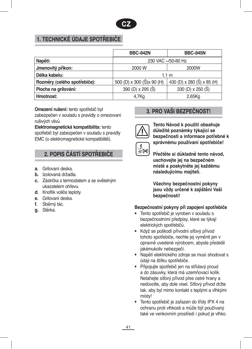Pro vaši bezpečnost | Fagor BBC-842N User Manual | Page 43 / 70