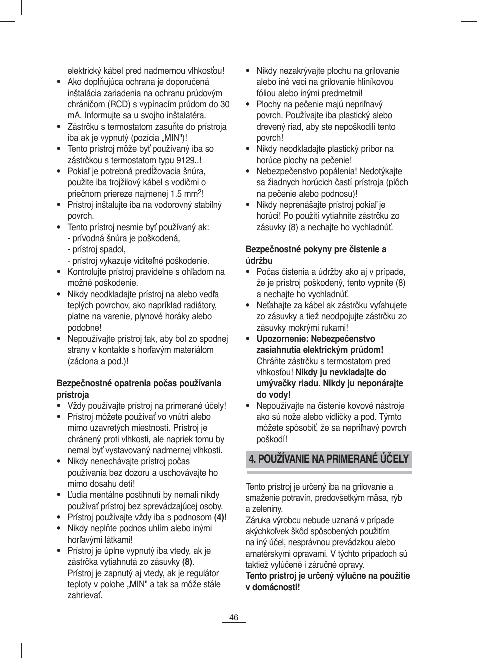 Používanie na primerané účely | Fagor BBC-842N User Manual | Page 48 / 70