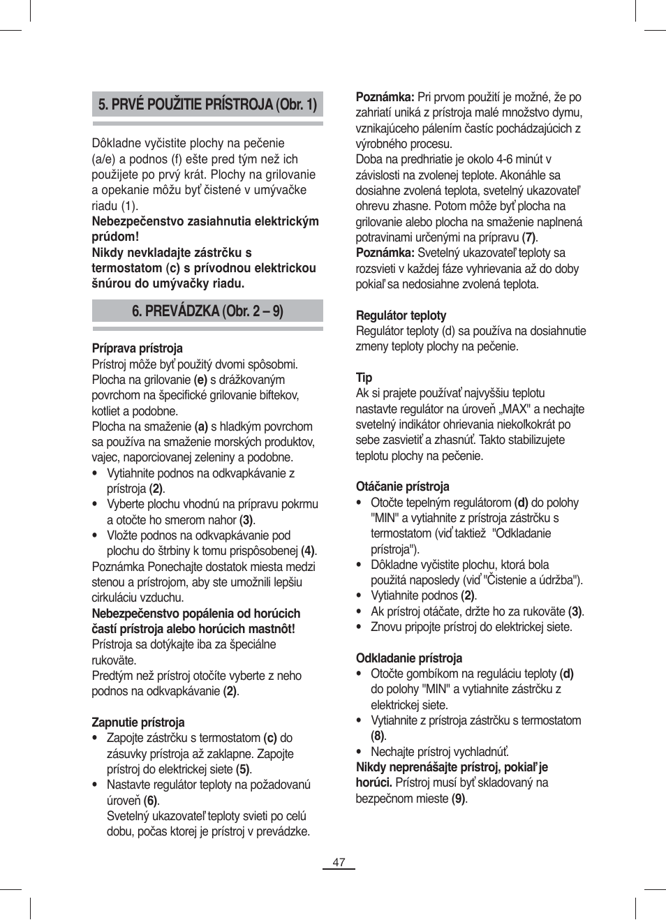 Prvé použitie prístroja (obr. 1), Prevádzka (obr. 2 – 9) | Fagor BBC-842N User Manual | Page 49 / 70