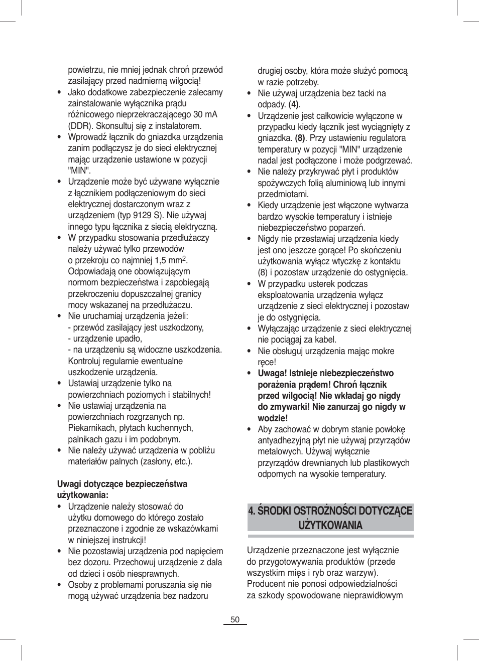 Środki ostrożności dotyczące użytkowania | Fagor BBC-842N User Manual | Page 52 / 70