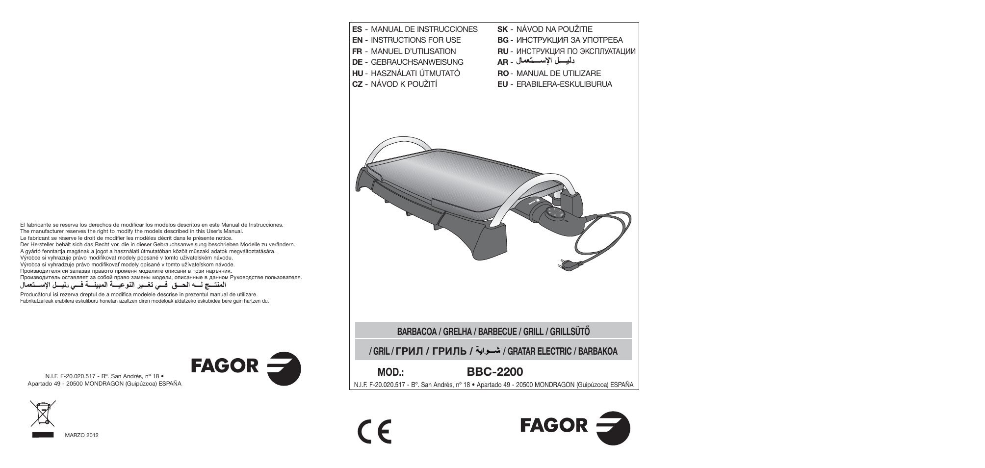 Fagor BBC-2200 User Manual | 40 pages