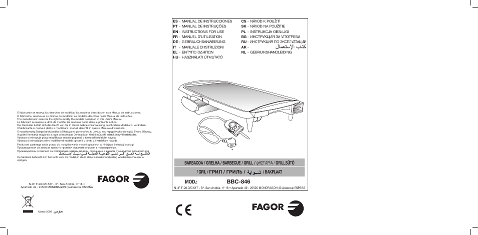 Fagor BBC-846 User Manual | 46 pages