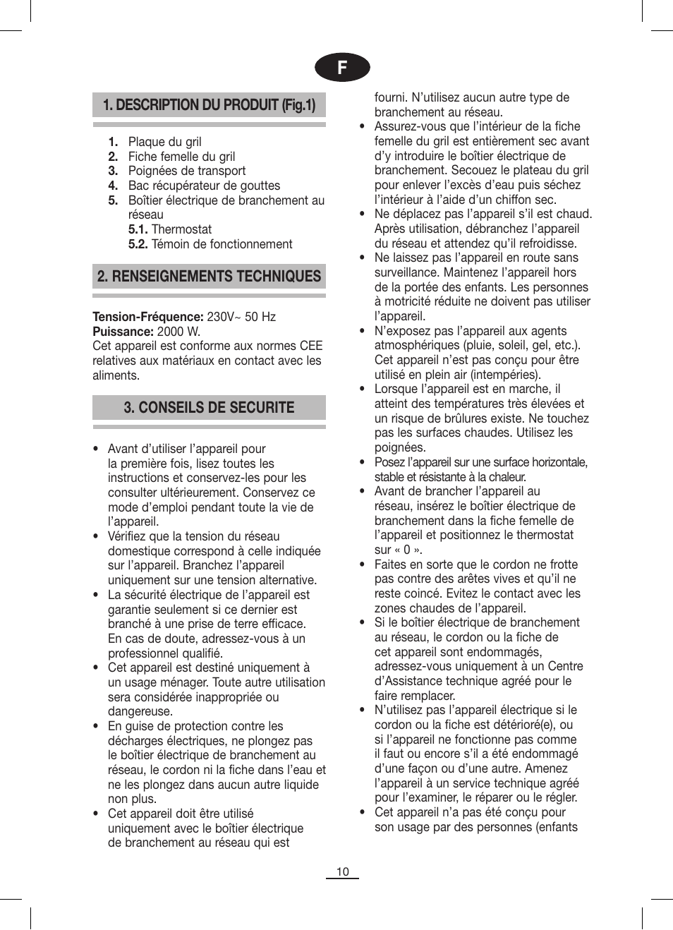Description du produit (fig.1), Renseignements techniques, Conseils de securite | Fagor BBC-846 User Manual | Page 11 / 46