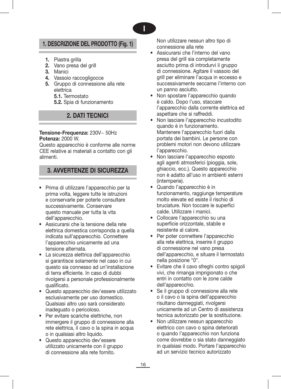 Descrizione del prodotto (fig. 1), Dati tecnici 3. avvertenze di sicurezza | Fagor BBC-846 User Manual | Page 17 / 46