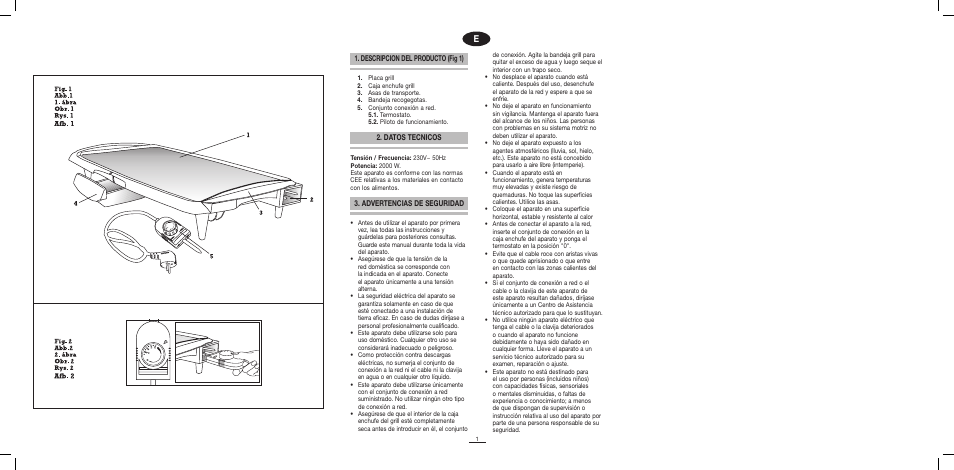 Descripcion del producto (fig 1), Advertencias de seguridad 2. datos tecnicos | Fagor BBC-846 User Manual | Page 2 / 46