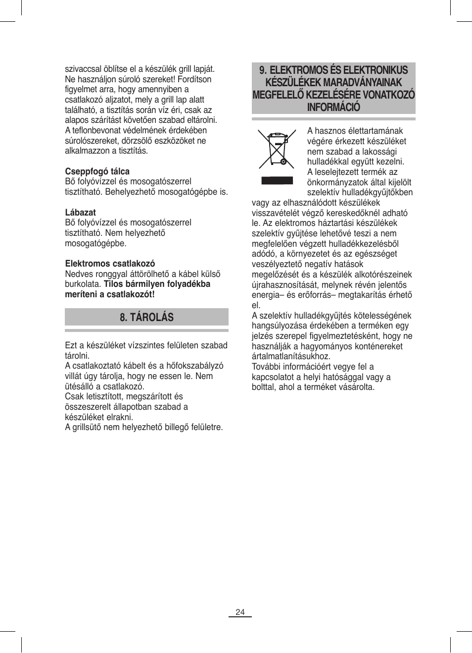 Tárolás | Fagor BBC-846 User Manual | Page 25 / 46