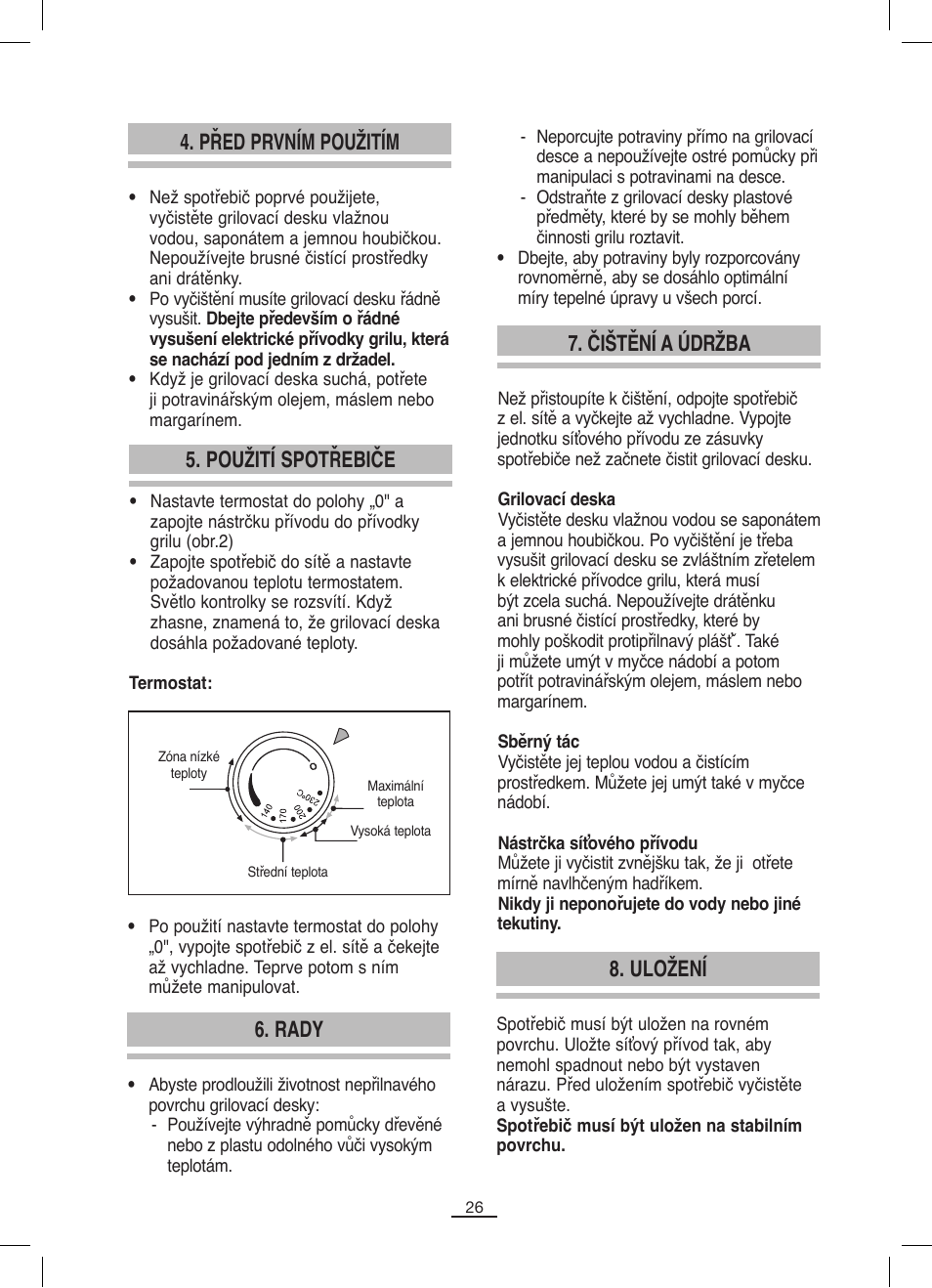 Rady 5. použití spotřebiče, Uložení, Čištění a údržba | Před prvním použitím | Fagor BBC-846 User Manual | Page 27 / 46