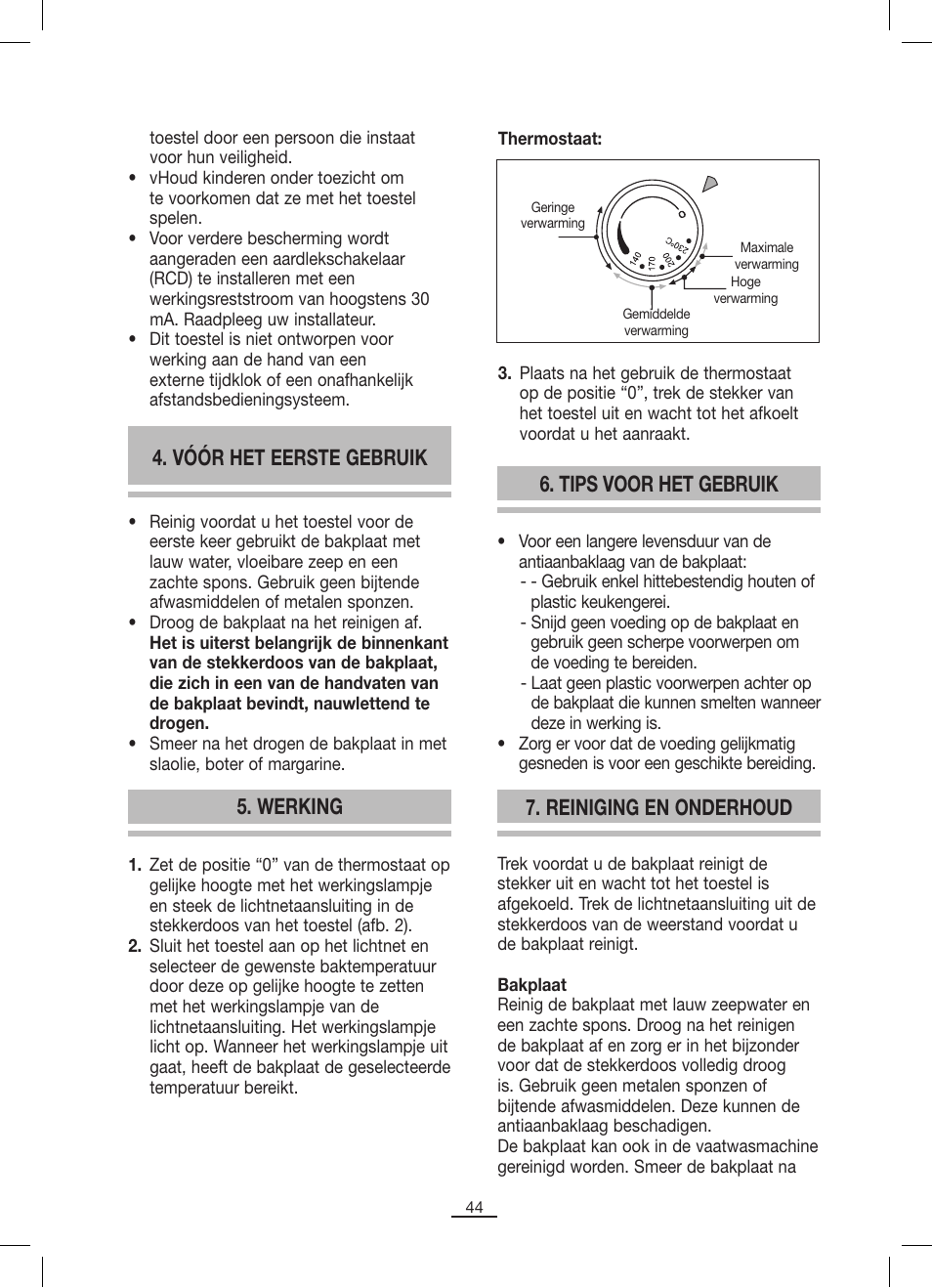 Vóór het eerste gebruik, Werking, Tips voor het gebruik | Reiniging en onderhoud | Fagor BBC-846 User Manual | Page 45 / 46