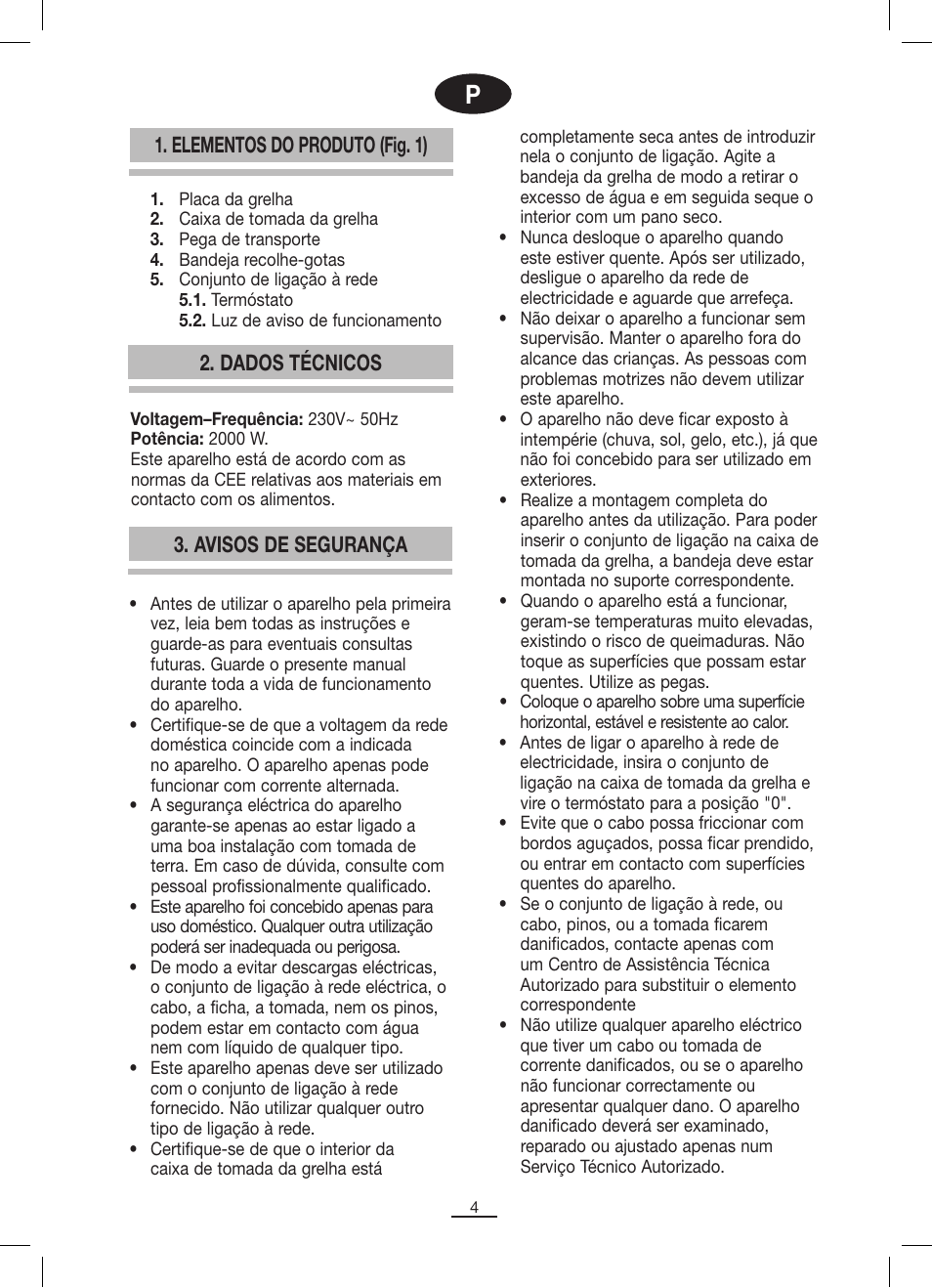 Elementos do produto (fig. 1), Avisos de segurança 2. dados técnicos | Fagor BBC-846 User Manual | Page 5 / 46