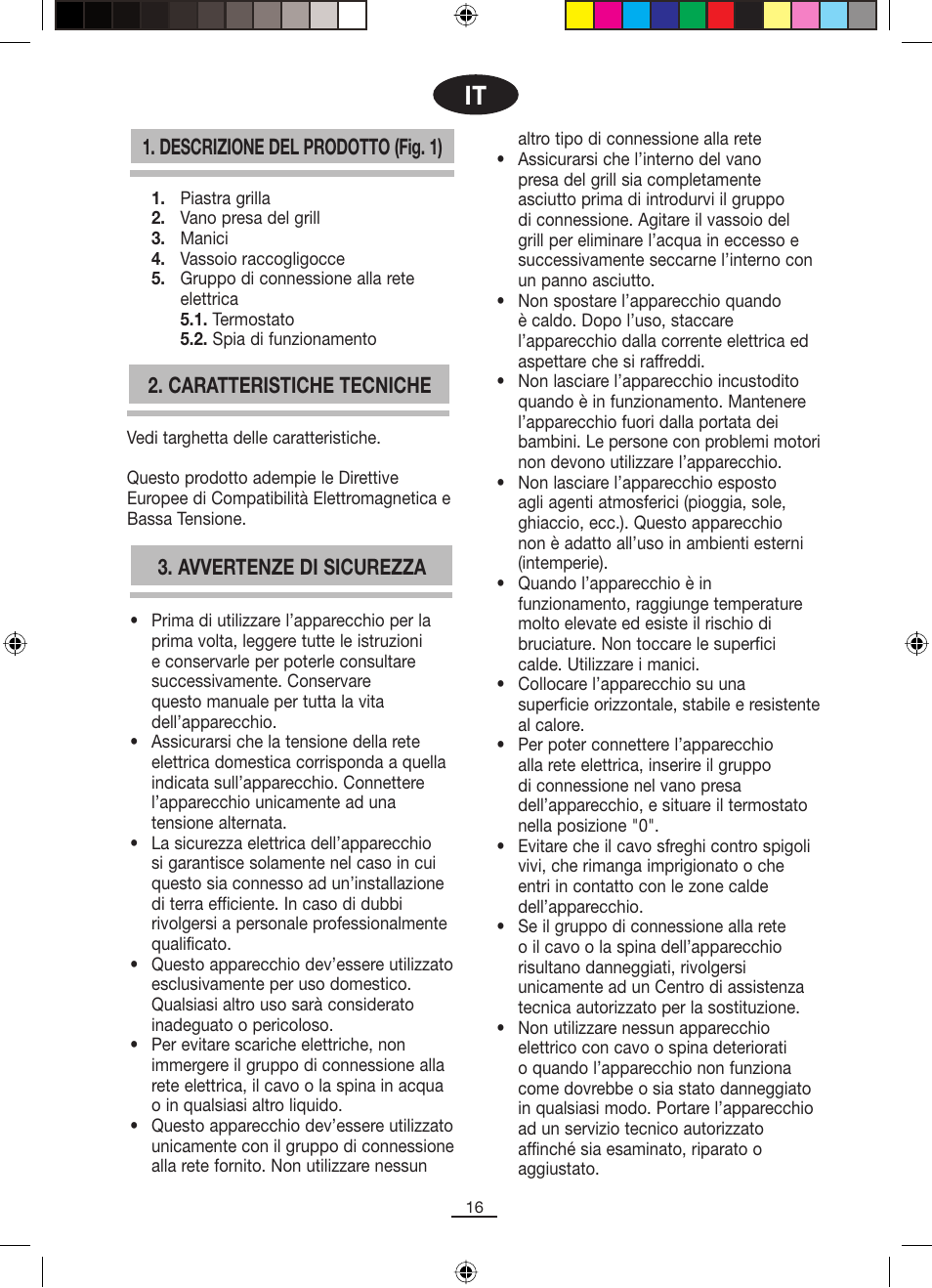 Caratteristiche tecniche, Avvertenze di sicurezza, Descrizione del prodotto (fig. 1) | Fagor BBC-820 User Manual | Page 17 / 42