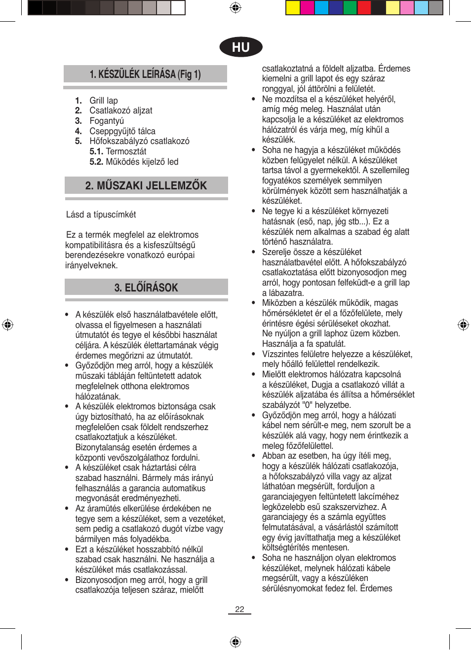 Előírások, Műszaki jellemzők, Készülék leírása (fig 1) | Fagor BBC-820 User Manual | Page 23 / 42