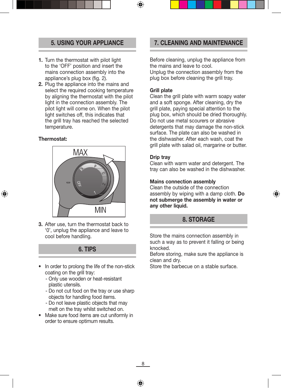 Using your appliance 6. tips, Cleaning and maintenance, Storage | Fagor BBC-820 User Manual | Page 9 / 42