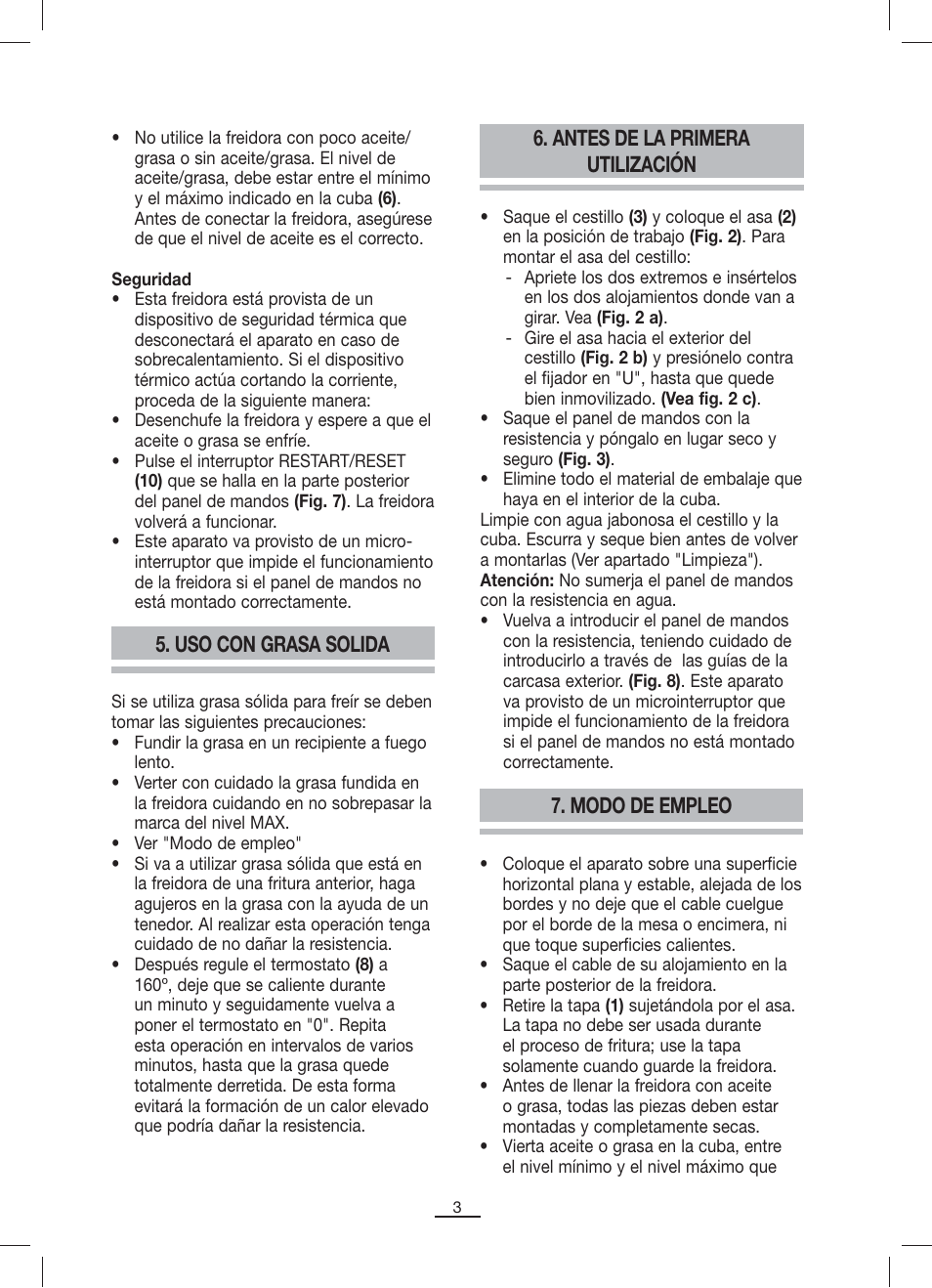 Uso con grasa solida, Modo de empleo, Antes de la primera utilización | Fagor F-200 User Manual | Page 4 / 84