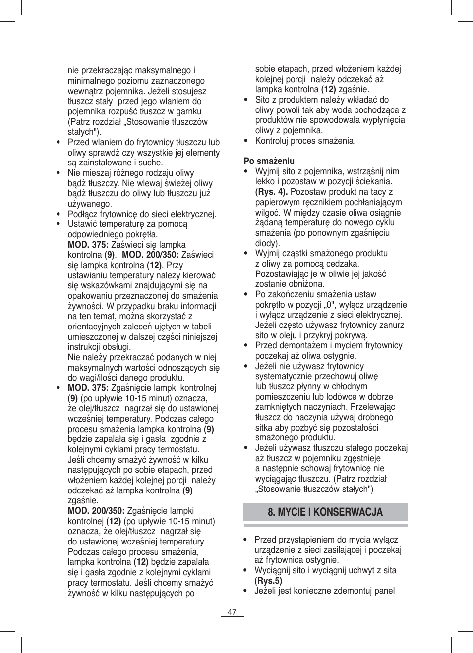 Mycie i konserwacja | Fagor F-200 User Manual | Page 48 / 84