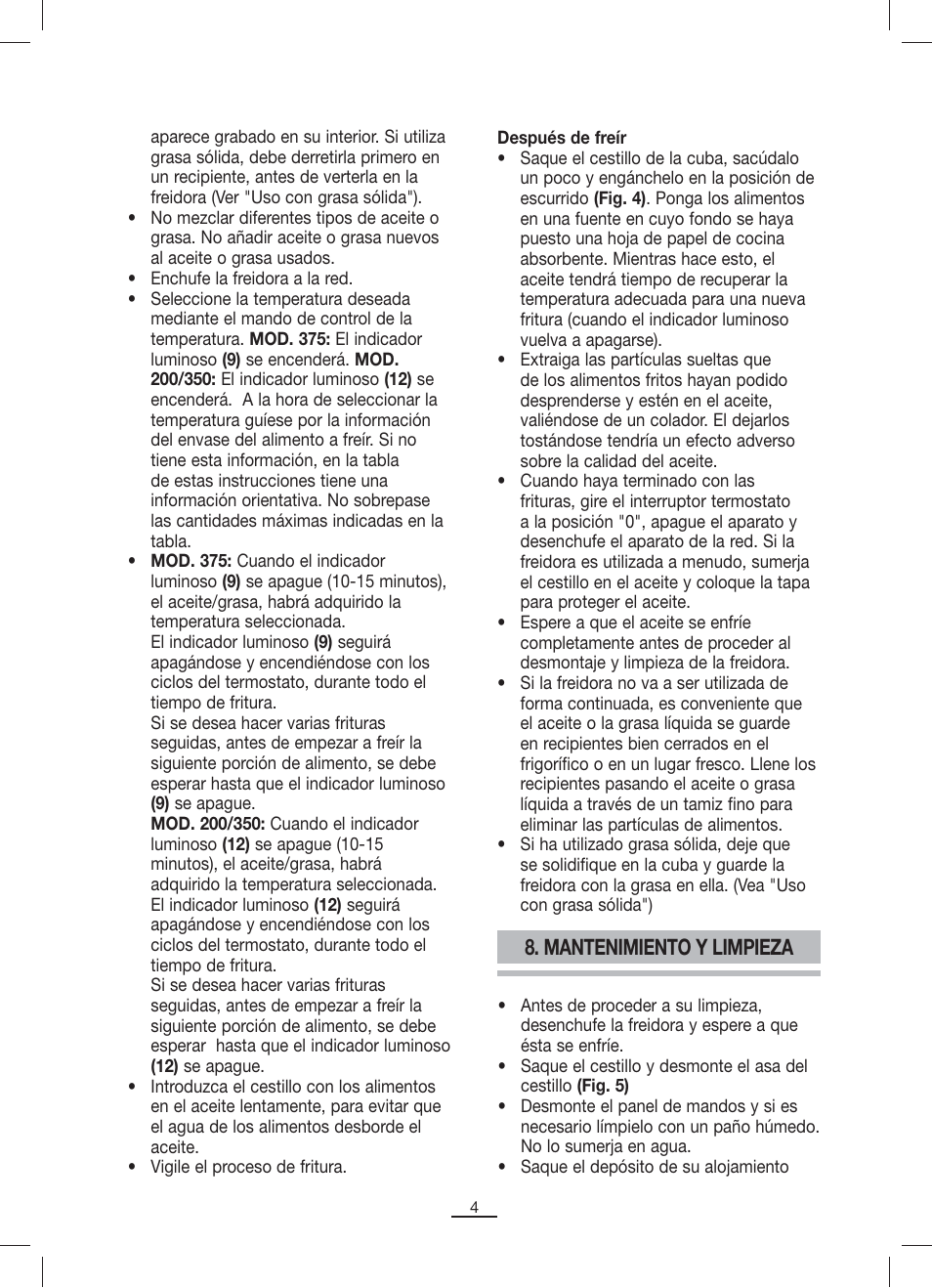 Mantenimiento y limpieza | Fagor F-200 User Manual | Page 5 / 84