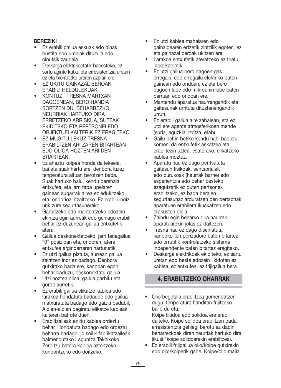Erabiltzeko oharrak | Fagor F-200 User Manual | Page 80 / 84