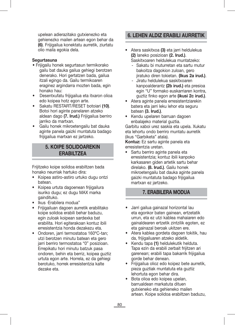 Koipe solidoarekin erabiltzea, Erabilera modua, Lehen aldiz erabili aurretik | Fagor F-200 User Manual | Page 81 / 84