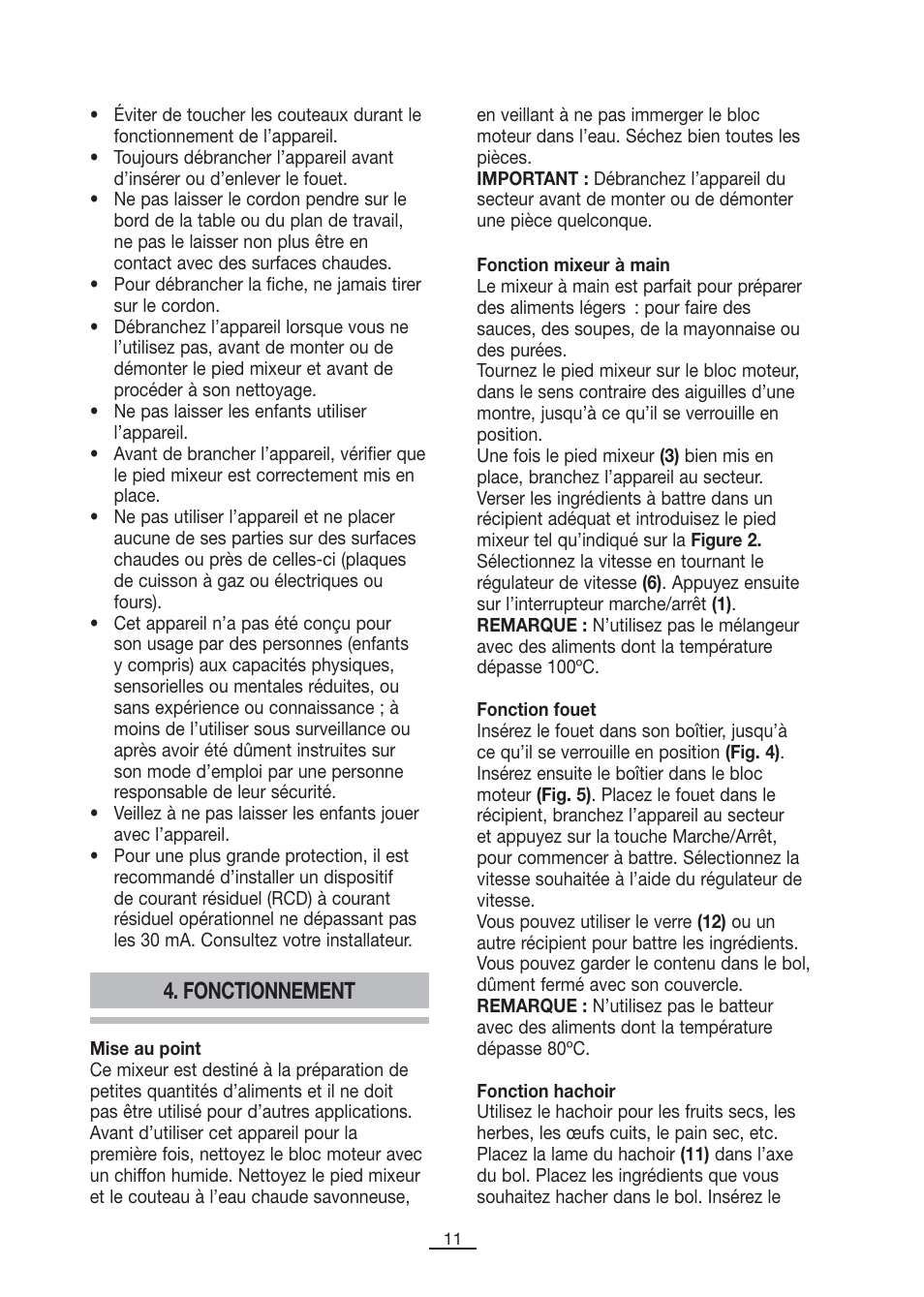 Fonctionnement | Fagor B-850A User Manual | Page 12 / 49