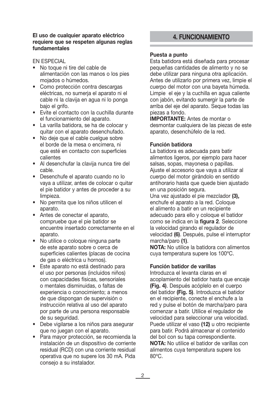 Funcionamiento | Fagor B-850A User Manual | Page 3 / 49