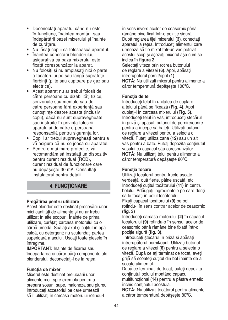Funcţionare | Fagor B-850A User Manual | Page 45 / 49